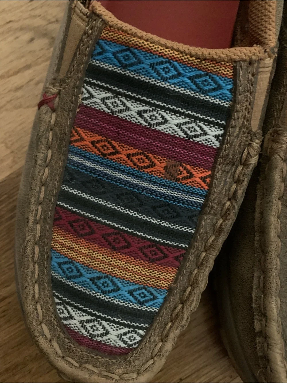 Twisted X Brown Flats with Multicolor Woven Toe Panels